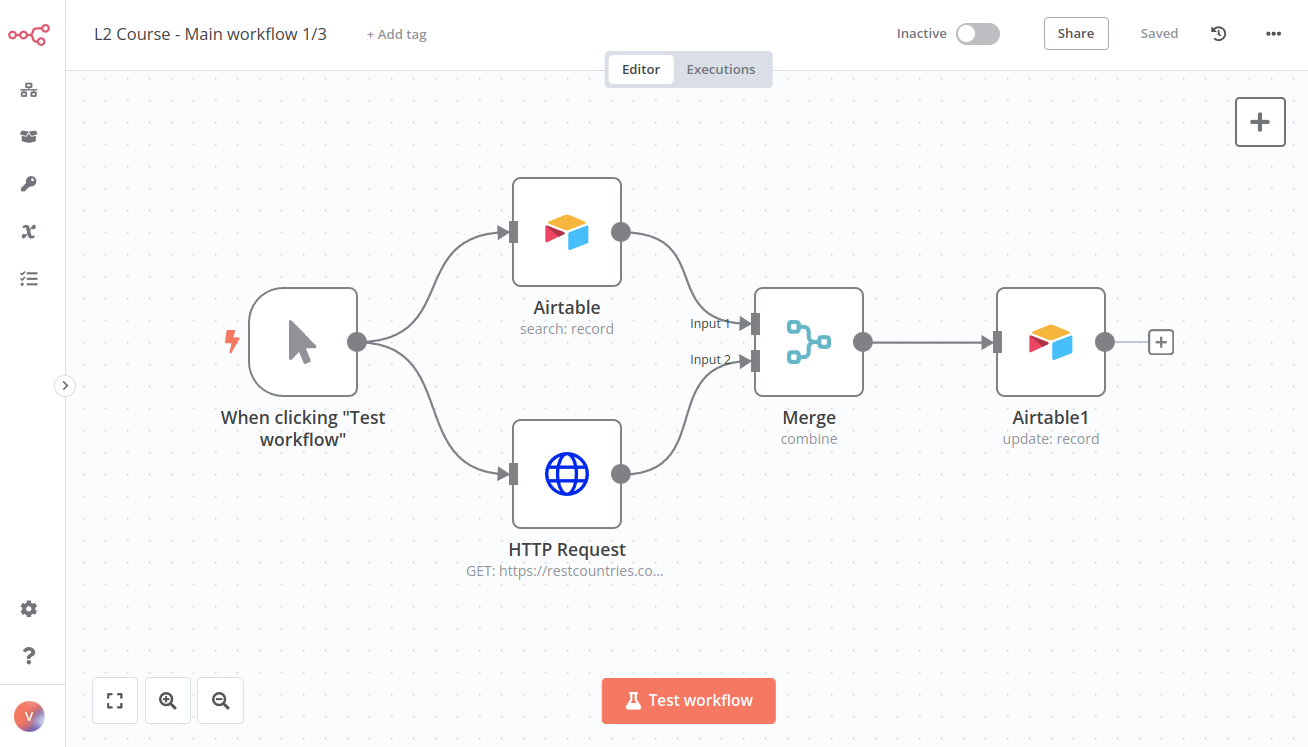 用于合并 Airtable 和 Countries API 数据的工作流1